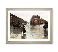 Rainy Day, Boston By Childe Hassam Classic Painting Framed Wall Art Print, Ready to Hang Picture for Living Room Bedroom Home Office Décor, Oak A3 (46 x 34 cm)