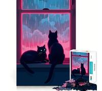 Rainy Day Cats Hard Jigsaw Puzzle for Adults 1000 Pieces Mind Puzzle Calm Relax Art Assembly (38x26cm)