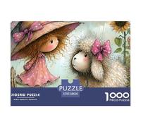 Rainy Day Friendship Impossible Hard Challenging 1000 Pc Jigsaw Puzzle - Girl with Sheep And Sunflower Recycled Paper for Home Wall Decor38x26cm/1000pcs