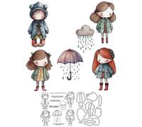 Rainy Day Girl Stamps and Die Cuts for Card Making Umbrella Rain Boots Transparent Silicone Clear Stamp and Metal Cutting Dies Sets for DIY Scrapbooking Paper Crafting Seals Decorative Supplies