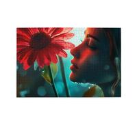 Rainy Day Girl With Red Flowers 1000 Piece Jigsaw Puzzles For Adults Wooden Puzzles For Adults Gifts Home Decor