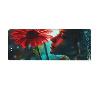Rainy Day Girl With Red Flowersfloral Print Mousepad Laptop Keyboard Mat Large Mouse Pad With Stitched Edges Long Non-Slip Rubber Base Spring Desk Pad For Office Home Desk Decor, 31.5" X 11.8"