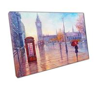 Rainy Day In London Big Ben Landmark Classic Red Phone Box Oil Painting Style England Wall Art Print On Canvas Picture For Home Office Decor 61x41cm (24x16In)