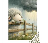 Rainy Day Lamb1000 Piece Thick Cardboard Poor Sheep Jigsaw Puzzle Multi Pack Adults Kids Challenging Difficult Brain Teaser Home Leisure Activity Gift 52x38cm/1000pcs
