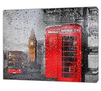 Rainy Day London Behind Glass Picture Print Framed Canvas Wall Art Home Decor 30’’ x 24’’ inch(76x 60 cm)-38mm Depth