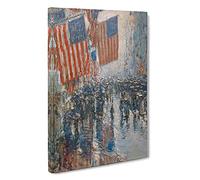 Rainy Day On Fifth Avenue By Childe Hassam Canvas Print | Gallery Wrapped 30mm Frame Wall Art | 30x20 inches | Ready to Hang | Classic Picture | Living Room Bedroom Lounge Office