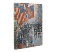 Rainy Day On Fifth Avenue By Childe Hassam Classic Painting Canvas Wall Art Print Ready to Hang, Framed Picture for Living Room Bedroom Home Office Décor, 30x20 Inch (76x50 cm)