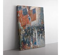 Rainy Day On Fifth Avenue By Childe Hassam Classic Painting Canvas Wall Art Print Ready to Hang, Framed Picture for Living Room Bedroom Home Office Décor, 50x35 cm (20x14 Inch)