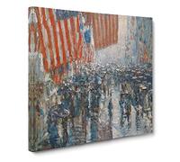 Rainy Day on Fifth Avenue by Childe Hassam Classic Painting Canvas Wall Art Print Ready to Hang, Framed Picture for Living Room Bedroom Home Office Décor, 20x20 Inch (50x50 cm)