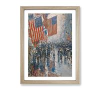 Rainy Day On Fifth Avenue By Childe Hassam Classic Painting Framed Print | A2 Oak Framed Wall Art | Ready to Hang | Classic Landscape Picture | Living Room Bedroom Lounge Office