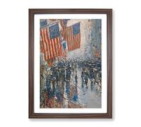 Rainy Day On Fifth Avenue By Childe Hassam Classic Painting Framed Print | A3 Walnut Framed Wall Art | Ready to Hang | Classic Landscape Picture | Living Room Bedroom Lounge Office