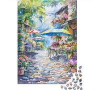Rainy Day Outdoor Cafe 1000-Piece Puzzle for Adults, 70x50cm/1000pcs, to Complete Gradually over A Weekend; White Card Pieces for A Neat Table