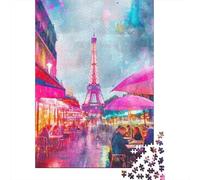 Rainy Day Paris Eiffel Tower 1000-Piece Puzzle for Adults, 52x38cm/1000pcs, Clean White Card Pieces for Sorting; for Quiet Downtime Without A Screen
