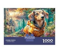 Rainy Dog Walk 1000 Piece Dachshund Coat Cardboard Jigsaw Puzzle for Adults 14+ Family Game Night Stress Relief Brain Training 52x38cm/1000pcs