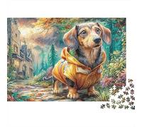 Rainy Dog Walk1000 Piece Sturdy Cardboard Dachshund Fall Jigsaw Puzzle Adults Hard Challenging Puzzle Office Break Stress Relief Creative Decoration 52x38cm/1000pcs