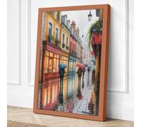 Rainy European Street Vintage Canvas Wall Art Print 24x16 Inch (61 x 41 cm)