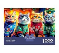 Rainy Garden Cat 1000 Pieces Jigsaw Puzzles Engaging Home Decoration Three Cats Rainbow Colors Jigsaw Puzzles Unique Puzzle Gift for Adults And Kids 70x50cm/1000pcs
