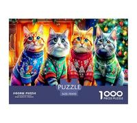 Rainy Garden Cat Colourful Four Cats in Vibrant Coats 1000 Pcs Adult Jigsaws Classic Educational Games Brain Development 70x50cm/1000pcs