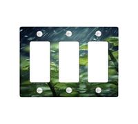 Rainy Green Leaves Light Switch Cover Plates/Outlet Covers, Nature Inspired Wall Decor, Thermoplastic Wall Plates, Standard Size 3 Gang Wall Plate