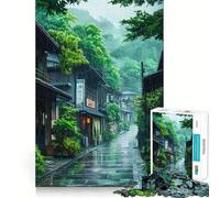 Rainy Japanese Street Jigsaw Puzzle 1000 Piece for Adults Mind Game Toy Peaceful Fun Neat Cut Art Collection Piece (38x52cm)