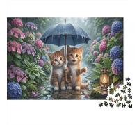 Rainy Kitten Classic 1000 Pc Rigid Cardboard Jigsaw Hydrangea Garden for Seniors Leisure Time Rainy Day Fun Must-Have Puzzle Lovers 38x26cm/1000pcs