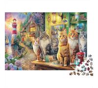 Rainy Kittens 1000 Pieces Classic Jigsaw Puzzle for 8-12 Kids & Adults Cats Cozy Kitchen Art Thick Cardboard Home Decor Wall Art Gift for Puzzle Lovers Brain Puzzle Game 70x50cm/1000pcs