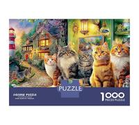 Rainy Kittens 1000pc Cats Lighthouse Heavy-Duty Cardboard Jigsaw for Brain Teaser Lovers Team Building Leisure Entertainment 38x26cm/1000pcs