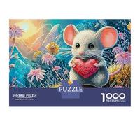 Rainy Mouse 1000 Piece Premium Cardboard Mouse with Heart Family Jigsaw Puzzle Mindfulness Activity Birthday Gift Precision Cut Collector's Box 38x26cm/1000pcs