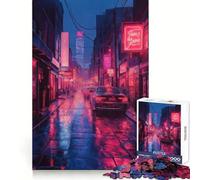 Rainy Neon Cityscape 1000 Piece Jigsaw Puzzle for Teenagers Fine Logic Toy Relaxing Fun Neat Edge Wall Art Decor (50x75cm)
