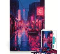 Rainy Neon Cityscape 1000 Piece Jigsaw Puzzles for Teenagers Jigsaw Smart Toy Indoor Play Accurate Cut (38x52cm)