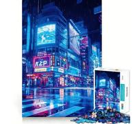 Rainy Neon Cityscape 1000 Piece Jigsaw Puzzles for Teenagers Jigsaw Smart Toy Indoor Play Accurate Cut (50x75cm)