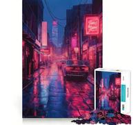 Rainy Neon Cityscape 1000 Pieces Jigsaw Puzzles for Adults Mental Logic Toy Serene Time Firm Cut (38x26cm)