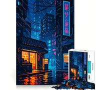 Rainy Neon Cityscape at Night 1000 Piece Jigsaw Puzzles for Adults Teenagers Solid Logic Toy Quiet Fun Precision Cut Santa Wish Pick (38x52cm)
