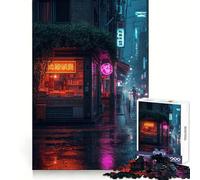 Rainy Neon Cityscape at Night Jigsaw Puzzles 1000 Pieces for Teenagers Logic Game Warm Time Precise Cut Art Collection Piece (38x26cm)