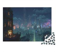 Rainy Neon Cityscape Puzzles 1000 Piece Challenge Toy Adults And over 12 Years Old Impossible Jigsaw Puzzle Educational Game Home Decoration Gift 70x50cm/1000pcs