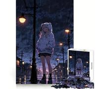 Rainy Night Anime Girl Hard Jigsaw Puzzle for Adults 1000 Pieces Pure Logic Toy Home Activity Clean Cut Lovely Gift (50x75cm)