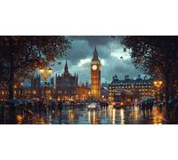 Rainy Night Bell Tower Diamond Painting Kits for Adults & Kids, 5D Full Drill Round Diamond Art Craft, DIY Gem Art Painting by Numbers for Home Wall Decor, Beginner, Stress Relief Gift 30 x 60cm A487