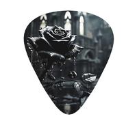 Rainy Night Black RoseGuitar Picks, 12-Piece Pattern Set, Three Different Thicknesses for Acoustic Electric Guitar and Other Instruments