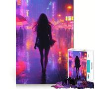 Rainy Night Cityscape 1000 Pieces Jigsaw Puzzles for Adults Mind Exercise Toy Relax Time Precision Cut Stylish Gift (38x26cm)
