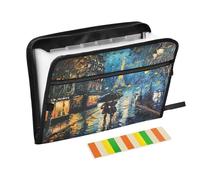Rainy Night Paris Accordion File Organizer Portable Expanding File Folder with Safe Zipper & Colorful Labels for A4 Papers Important Document Storage Letter Receipt