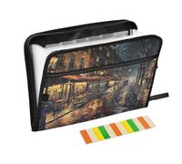 Rainy Night Paris Street Accordion File Organizer Portable Expanding File Folder with Safe Zipper & Colorful Labels for Receipt Letter A4 Papers Important Document Storage