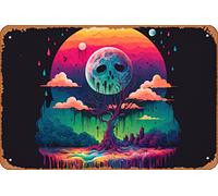 Rainy Night. Sad Full Moon. - Psychedelic Landscape - Paint Dripping 3D Illustration - Colorful Haunted Nature Scene Magic and Fantasy Abstract and Surreal Nature and Landscapes Classic Man Cave Wall