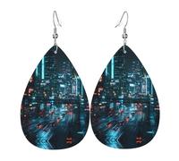 Rainy Night Street Printed teardrop-shaped leather earrings | High-end design, light luxury earrings