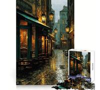 Rainy Parisian Street Cafe at Night Hard Jigsaw Puzzle for Adults 1000 Pieces Improve Memory Relaxed Mind Sharp Edge Stylish Gift (38x52cm)