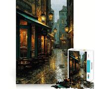 Rainy Parisian Street Cafe at Night Hard Jigsaw Puzzle for Adults 1000 Pieces Improve Memory Relaxed Mind Sharp Edge Stylish Gift (38x52cm)