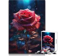 Rainy Red Rose Flower for Adults 1000 Piece Puzzle Educational Fun Learning Activity Game Perfect Thoughtful Gift for Any Occasion Size 38x26cm