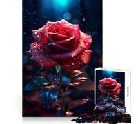Rainy Red Rose Flower Hard Jigsaw Puzzle for Adults 1000 Pieces Pure Logic Toy Home Activity Clean Cut Lovely Gift (38x52cm)