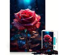 Rainy Red Rose Flower Hard Jigsaw Puzzle for Adults 1000 Pieces Pure Logic Toy Home Activity Clean Cut Lovely Gift (38x52cm)