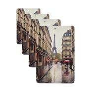 Rainy Street in Paris Car Air Fresheners Cards 4 Pcs Hanging Fragrance Scented Cards Long-Lasting Car Aromatherapy Tablets for Wardrobe Bathroom Car Interior Mirror Pendant Gifts