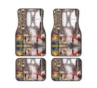 Rainy Street In Paris Car floor mat set, 4-piece truck interior set, car carpet suitable for most cars, sedans and trucks